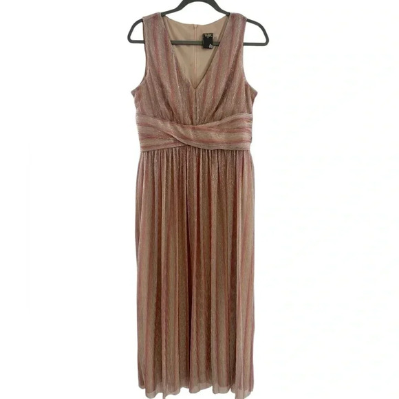 Taylor Women's Pink Sleeveless V-Neck Metallic Lined Maxi Dress Size 12 - Picture 1 of 11